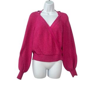 Anthropologie pullover Sweater S small Pink V-neck Long balloon sleeves Womens